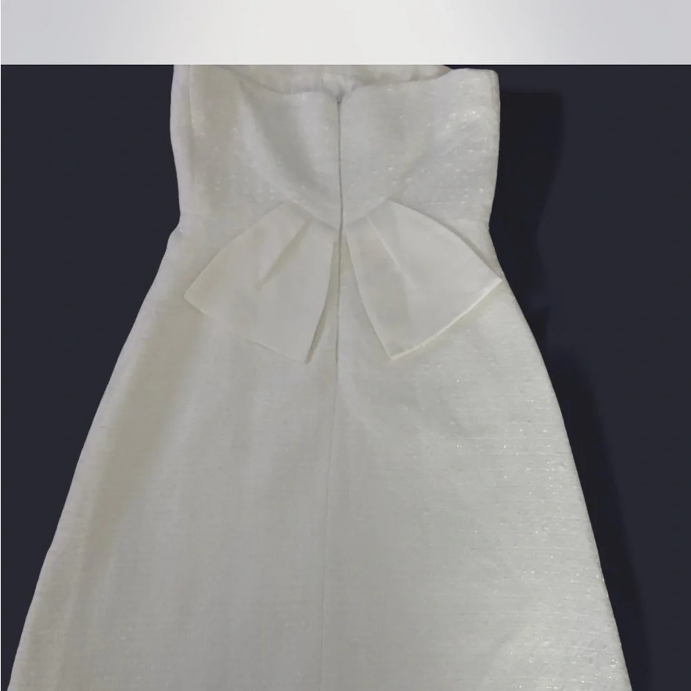 Raffiné Designer White Strapless Tweed Midi Dress - Picture 7 of 7